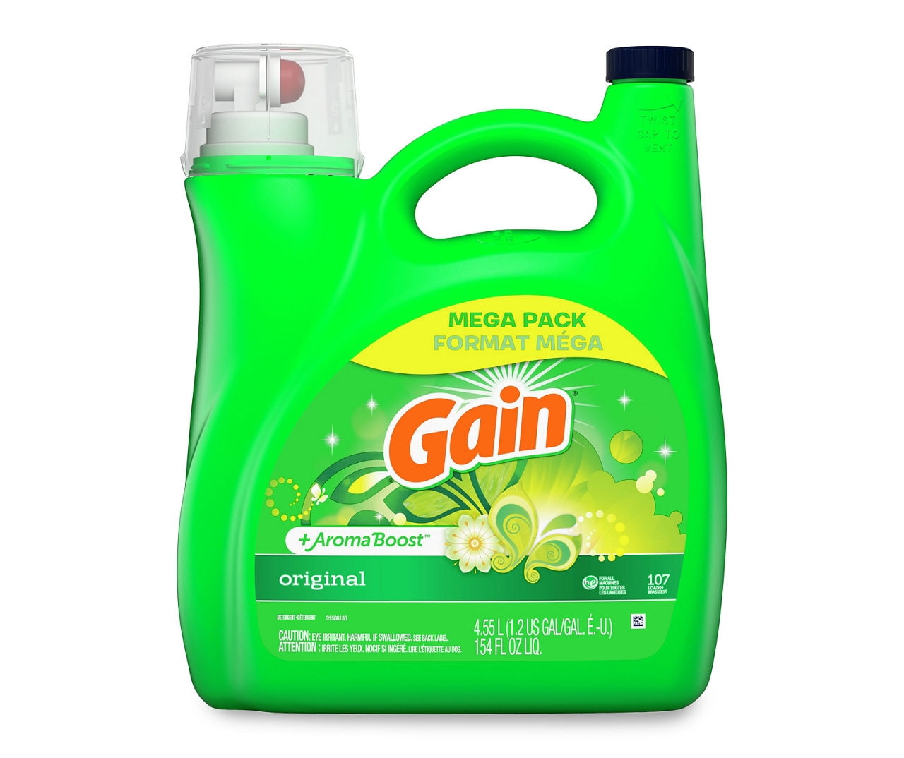 Gain + Aroma Boost Liquid Laundry Detergent Original Scent 107 Loads 154 Oz He Compatible