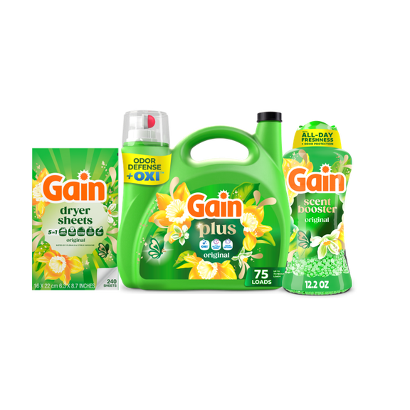 Gain Ultimate Clean Laundry Bundle with Gain Plus Original Liquid, Gain Original Beads, and Gain Original Sheets