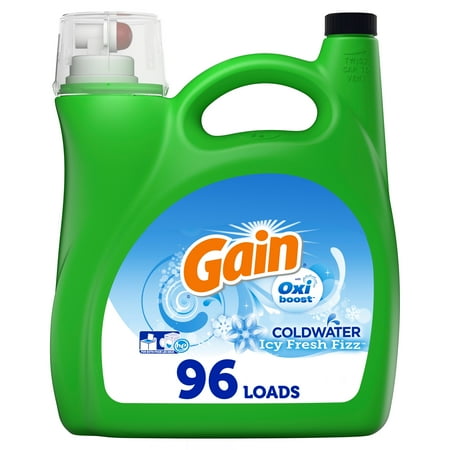Gain Coldwater Liquid Laundry Detergent with Oxi Boost, Icy Fresh Fizz, 96 Loads 150 fl oz