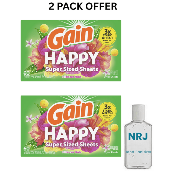 Gain Dryer Sheets, Happy, Hibiscus Hula Scent, (60 Mega Dryer Sheets)