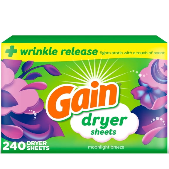 Gain Dryer Sheets Laundry Fabric Softener Moonlight Breeze, 240 Count
