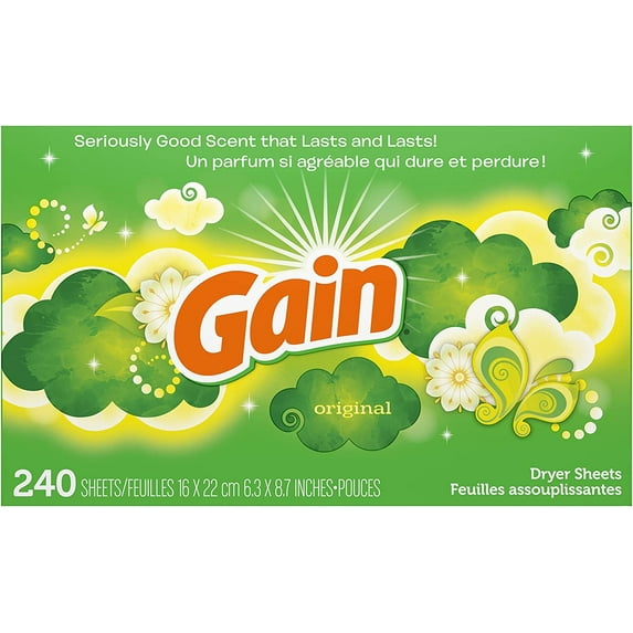 Gain Dryer Sheets Laundry Fabric Softener, Original Scent, 240 Count
