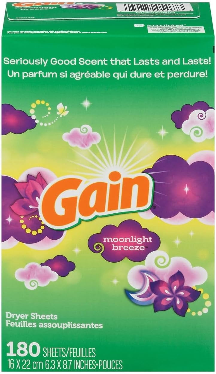 Gain Dryer Sheets Moonlight Breeze, 180 Dryer Sheets