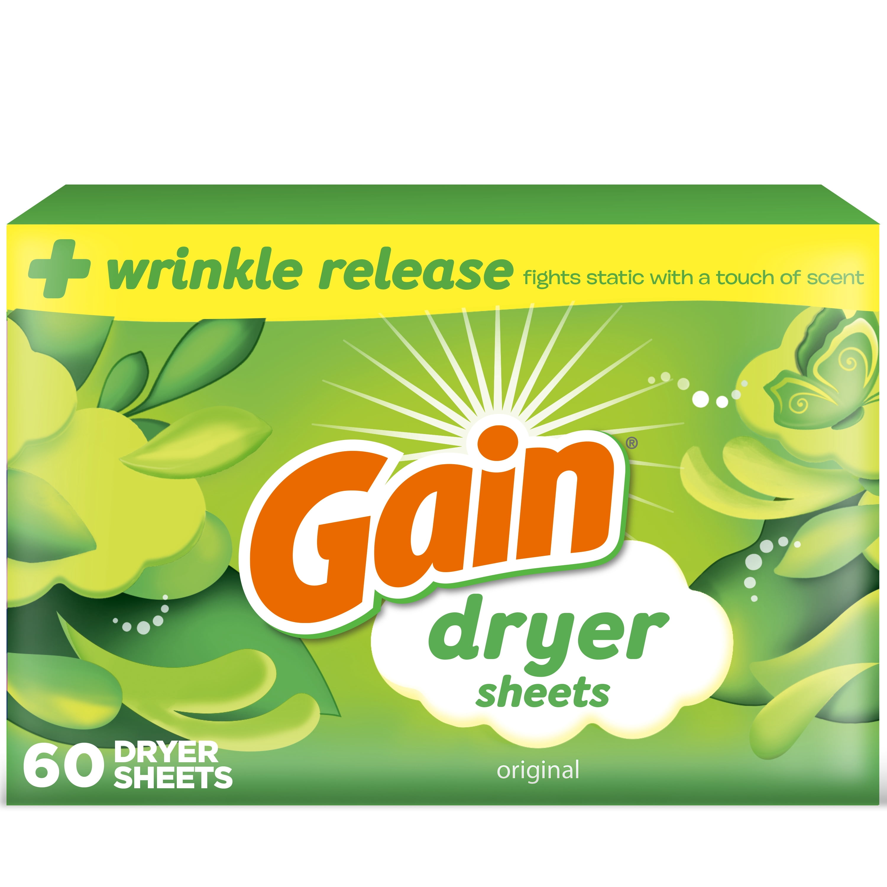 Gain Dryer Sheets with Original Fresh Scent, 60 Count
