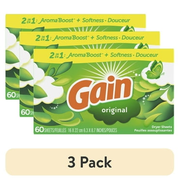 (3 pack) Gain Dryer Sheets with Original Fresh Scent, 60 Count