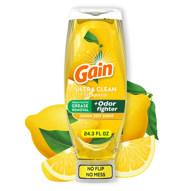 Gain EZSqueeze Dishwashing Liquid Dish Soap, Lemon Zest, 24.30 fl oz