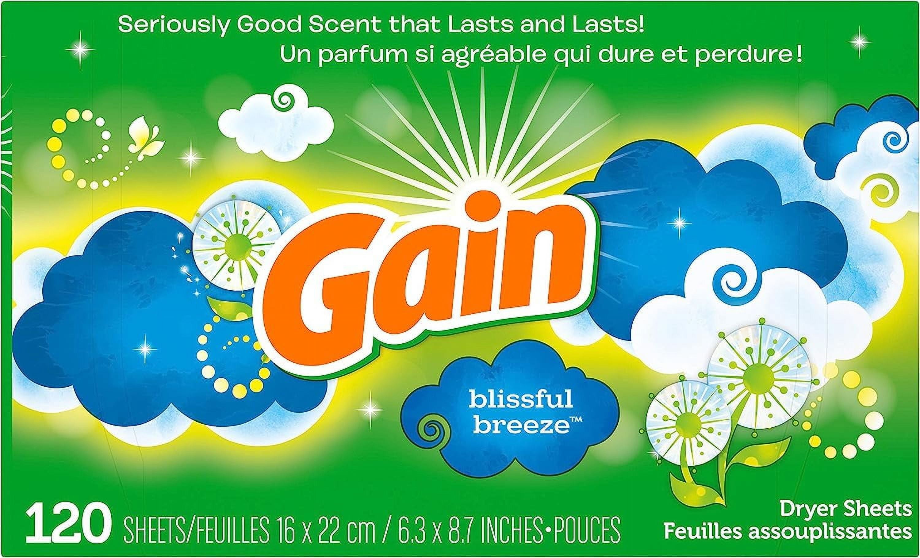 Gain Fabric Softener Dryer Sheets, Blissful Breeze, 120 Count