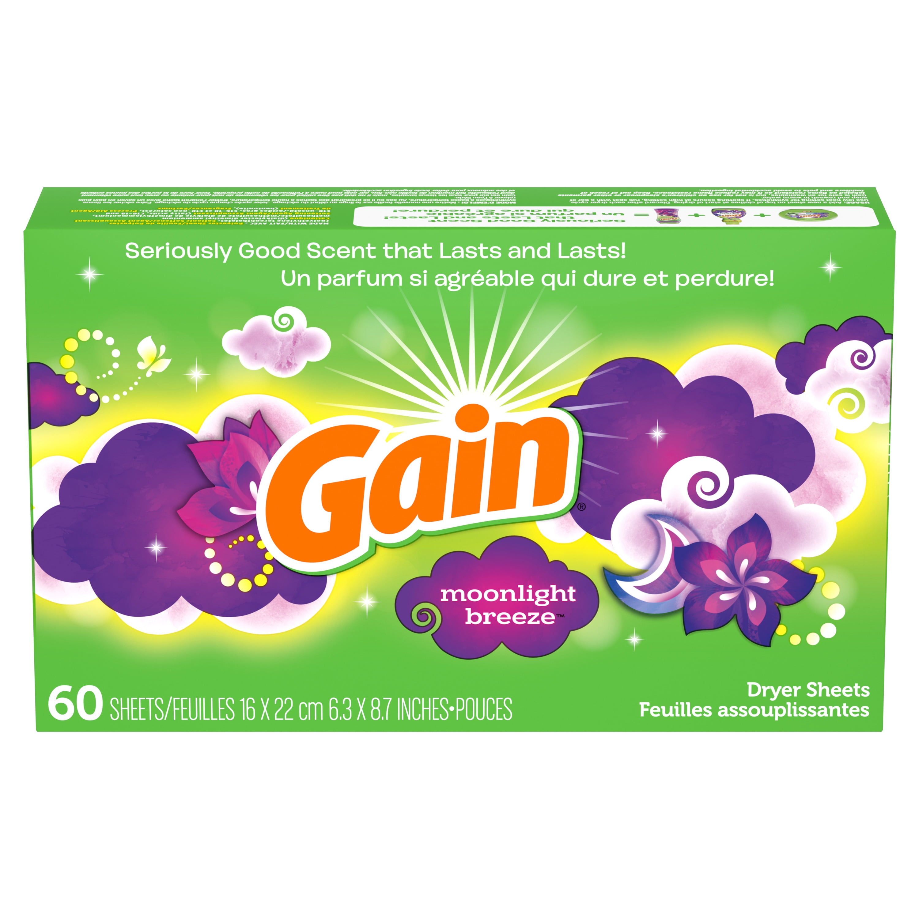 Gain Fabric Softener Dryer Sheets, Moonlight Breeze, 60 Count