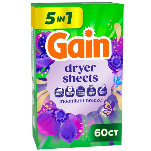 Gain Dryer Sheets, Moonlight Breeze Scent, 60 Count