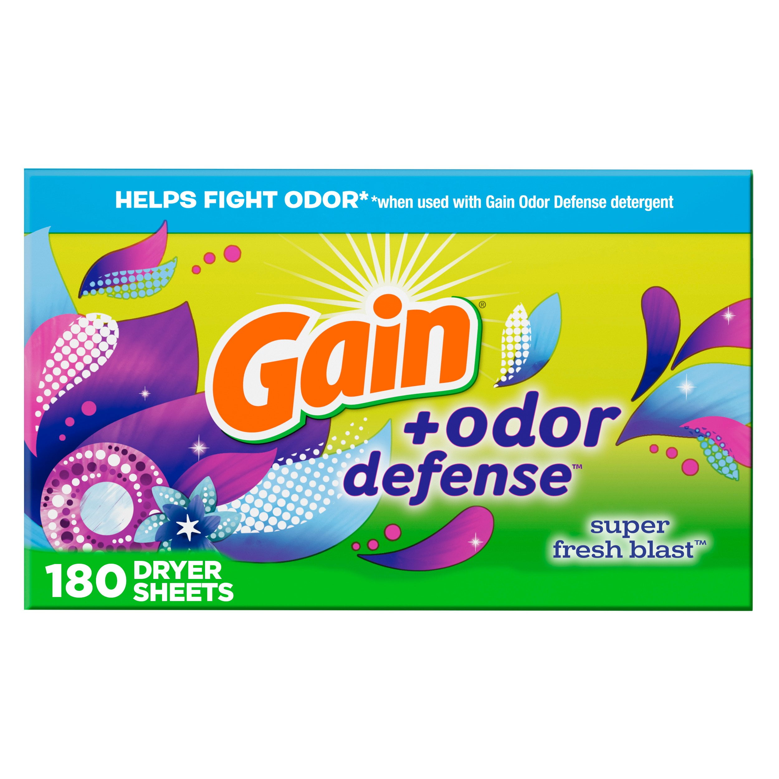 Gain Fabric Softener Dryer Sheets +Odor Defense, Super Fresh Blast Scent, 180 Count