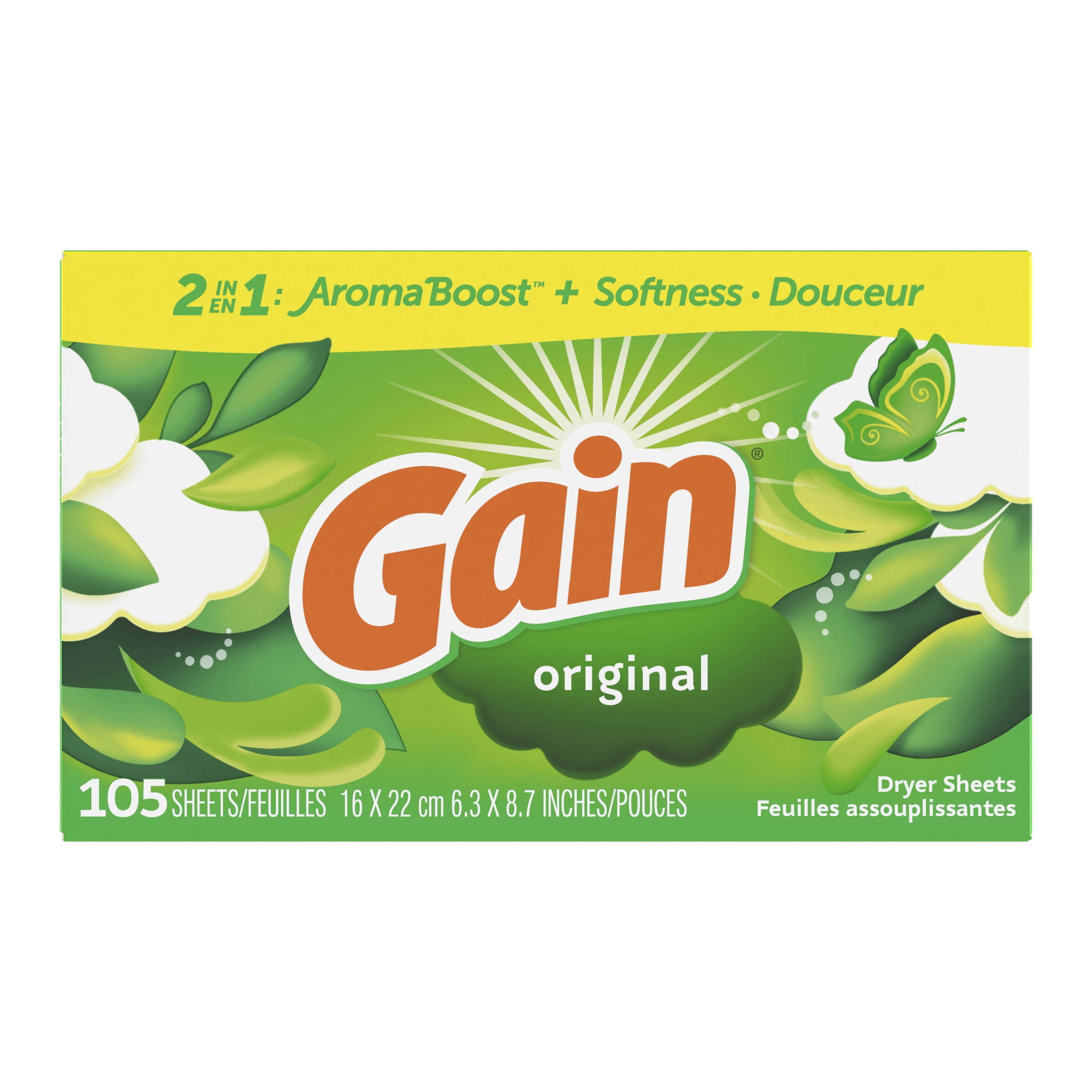 Gain Fabric Softener Dryer Sheets, Original Scent, 105 Count