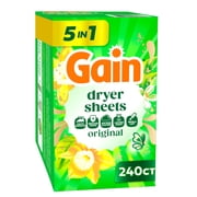 Gain Dryer Sheets, Anti-Static + Fresh, Original Scent, 240 Loads