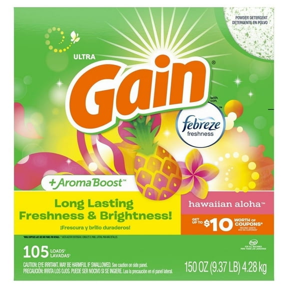 Gain Febreze Aroma Boost HE Powder Laundry Detergent, 105 Loads - Hawaiian Aloha 150 oz