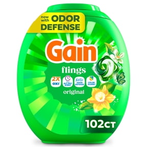 Gain Flings Laundry Detergent Soap Pacs, 4-in-1 Oxi Boost and Febreze, Original Scent, 102 Count