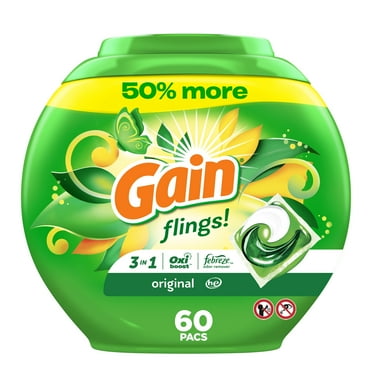 Gain Flings 3-in-1 Oxi Boost and Febreze Laundry Detergent Pacs, Original Scent, 60 Count