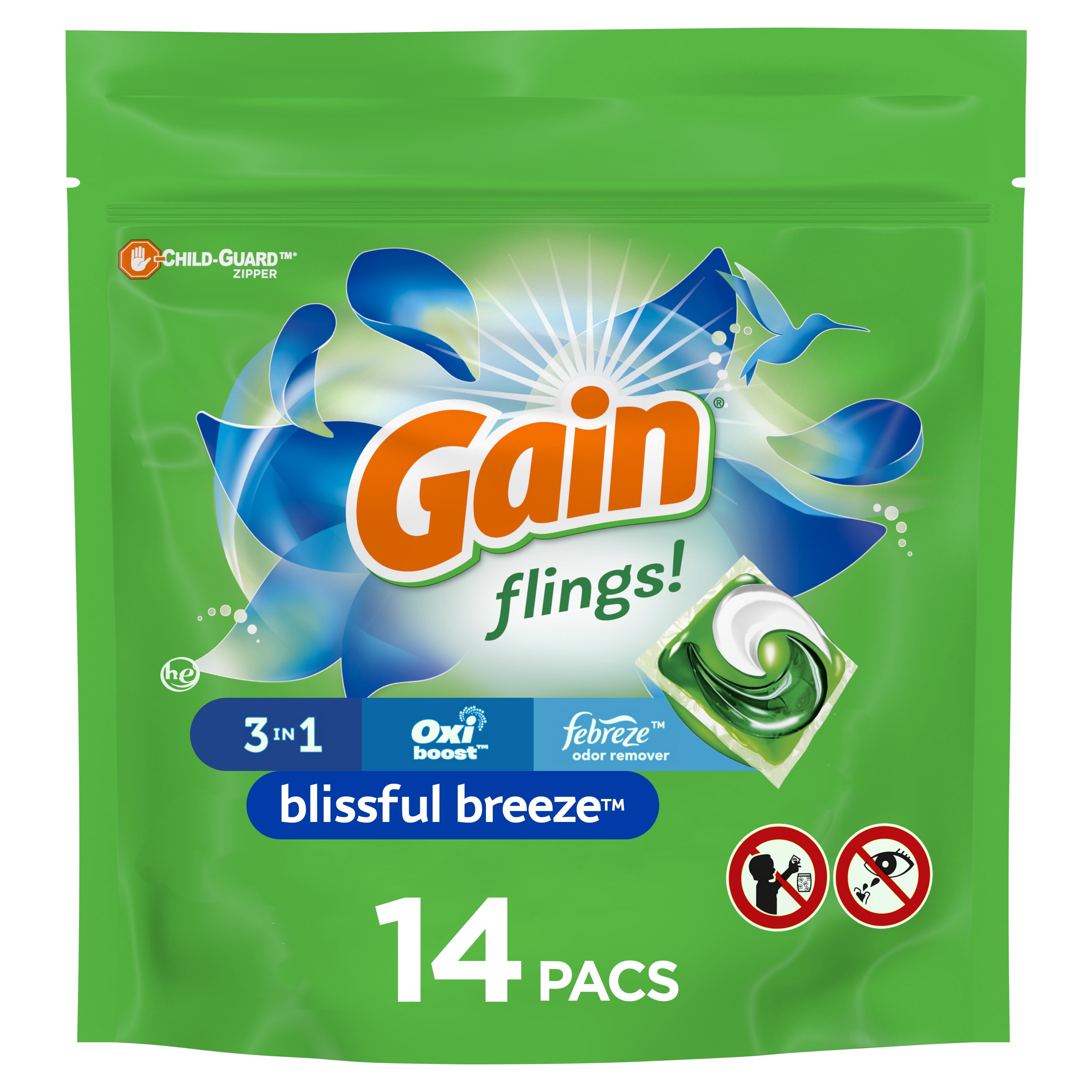 Gain Flings Blissful Breeze, 14 Ct. Laundry Detergent Pacs
