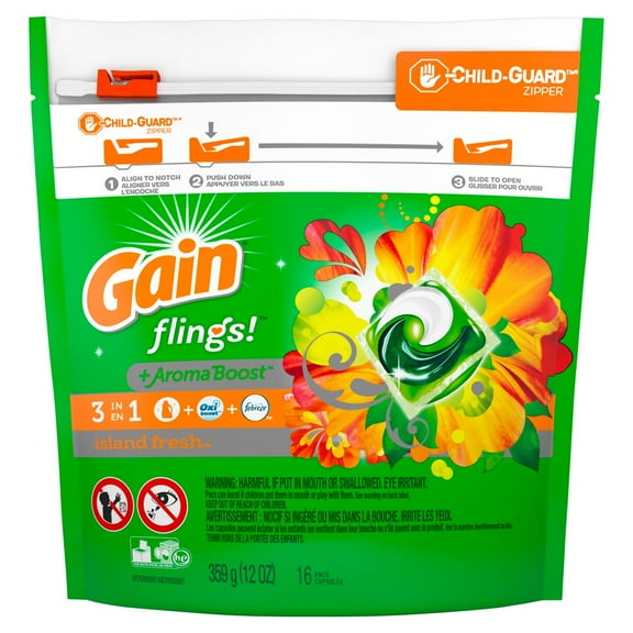 Gain Flings Island Fresh Scent Laundry Detergent (16-Count) (Pack of 10)