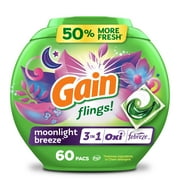 Gain Flings 3-in-1 Oxi Boost and Febreze Laundry Detergent Pacs, Moonlight Breeze Scent, 60 Count