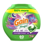Gain Flings 3-in-1 Oxi Boost and Febreze Laundry Detergent Pacs, Moonlight Breeze Scent, 60 Count