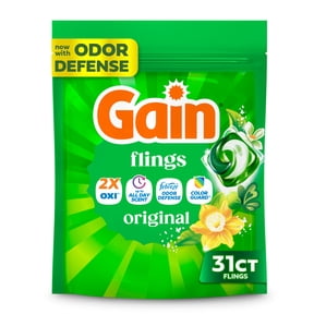 Gain Flings Laundry Detergent Soap Pacs, 4-in-1 Oxi Boost and Febreze, Original Scent, 31 Count