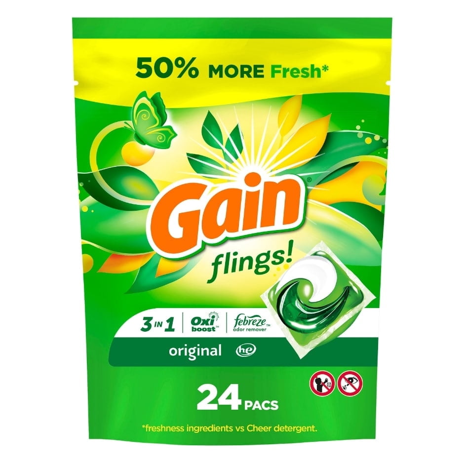 Gain Flings Laundry Detergent Pacs 3 in 1 (Pack 1) - 24 Count
