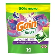 Gain Flings Laundry Detergent Pacs, Moonlight Breeze Scent, 14 Count