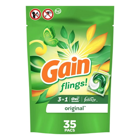 Gain Flings Laundry Detergent Soap Pacs, 35 Ct, Original Scent