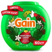 Gain Flings Laundry Detergent Soap Pacs, 4-in-1 Oxi Boost & Febreze, Grinchmas Cheer Scent, 60 Count