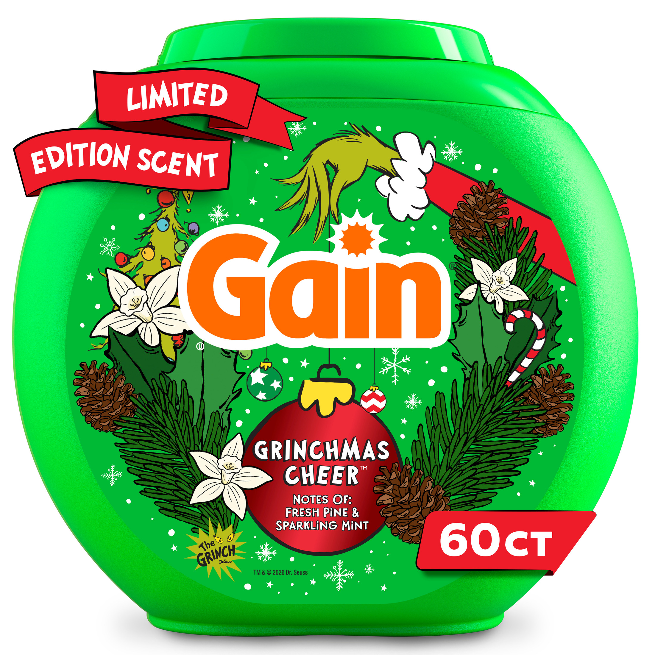 Gain Flings Laundry Detergent Soap Pacs 4 In 1 Oxi Boost Febreze Grinchmas Cheer Scent 60 Count: Before You Add to Cart