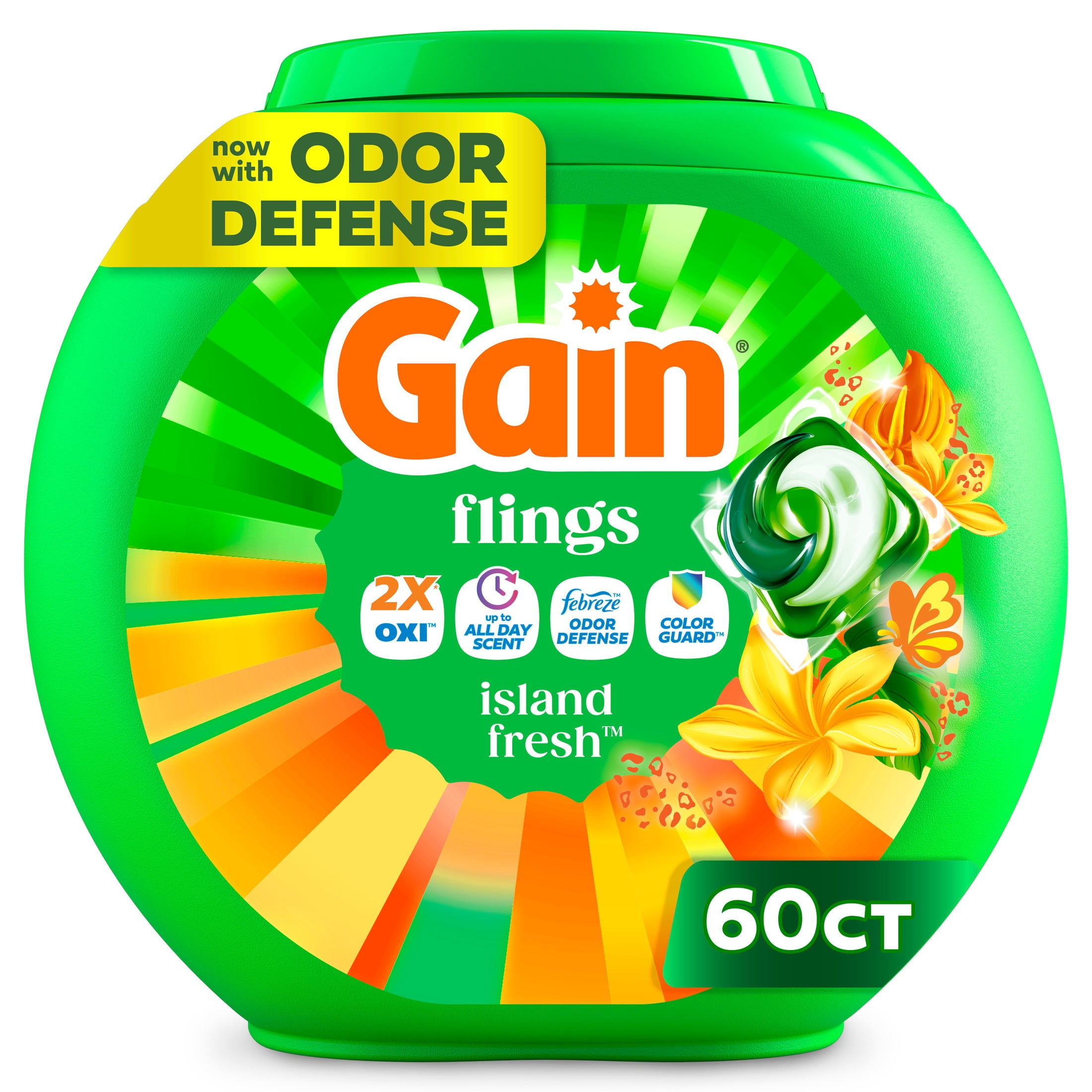 Gain Flings Island Fresh Laundry Detergent Soap Pacs, 60 Ct for