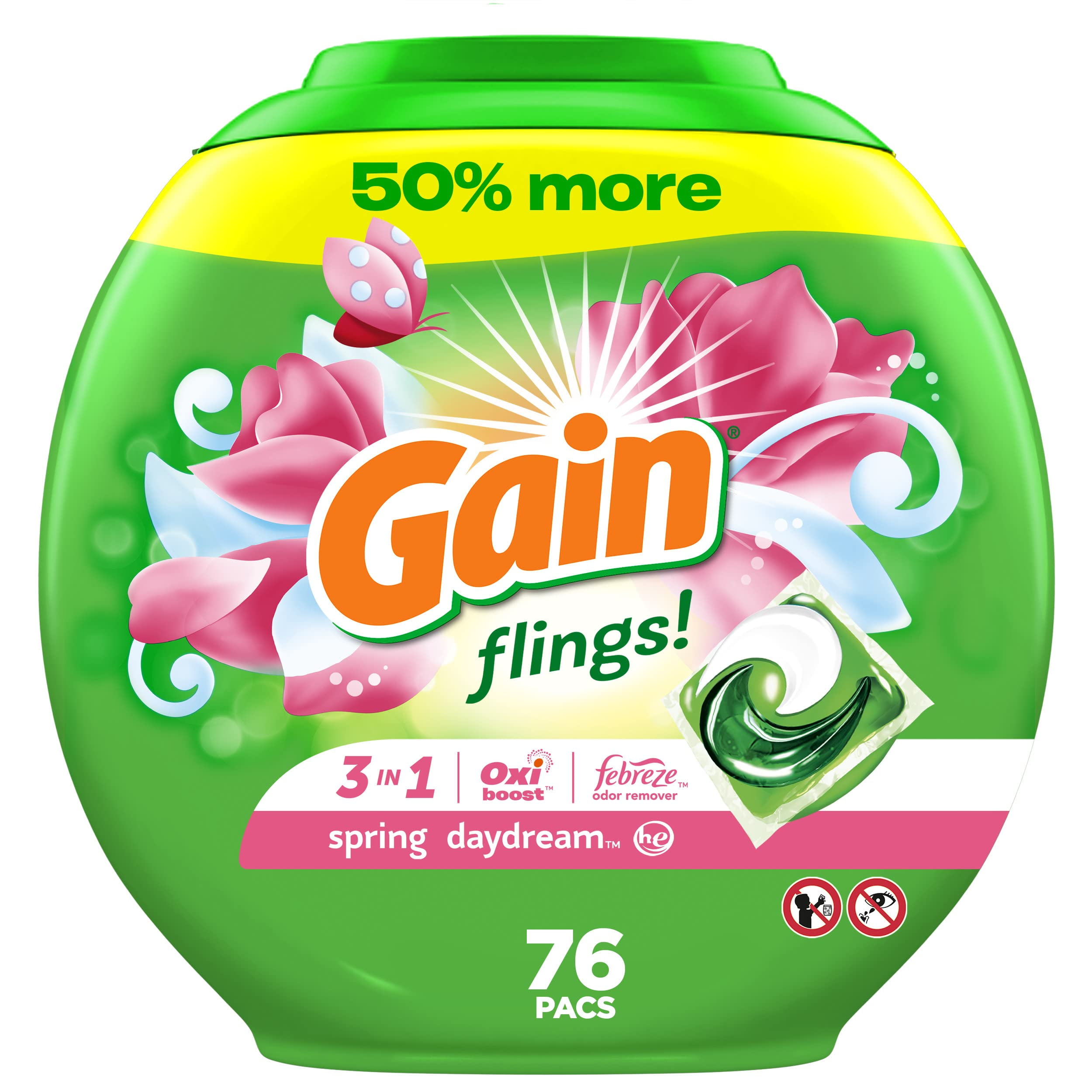 Gain Flings Laundry Detergent Soap Pacs He Compatible 76 Count Long
