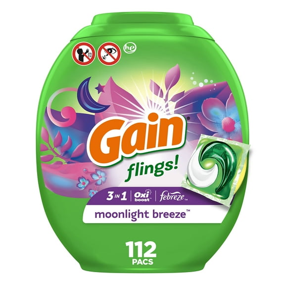 Gain Flings Laundry Detergents Pod  Moonlight Breeze  112 Ct (Pack of 3)