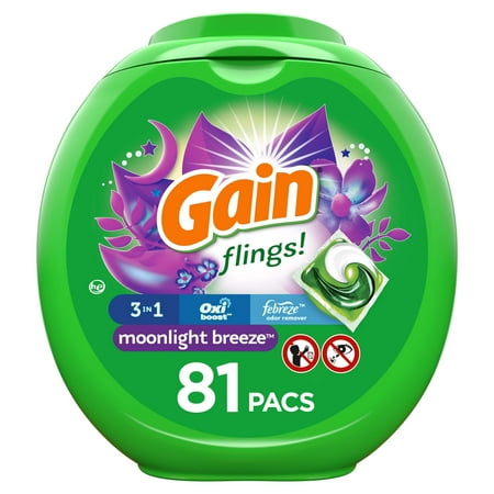Gain Flings Liquid Laundry Detergent Pacs, 81 Ct, Moonlight Breeze Scent