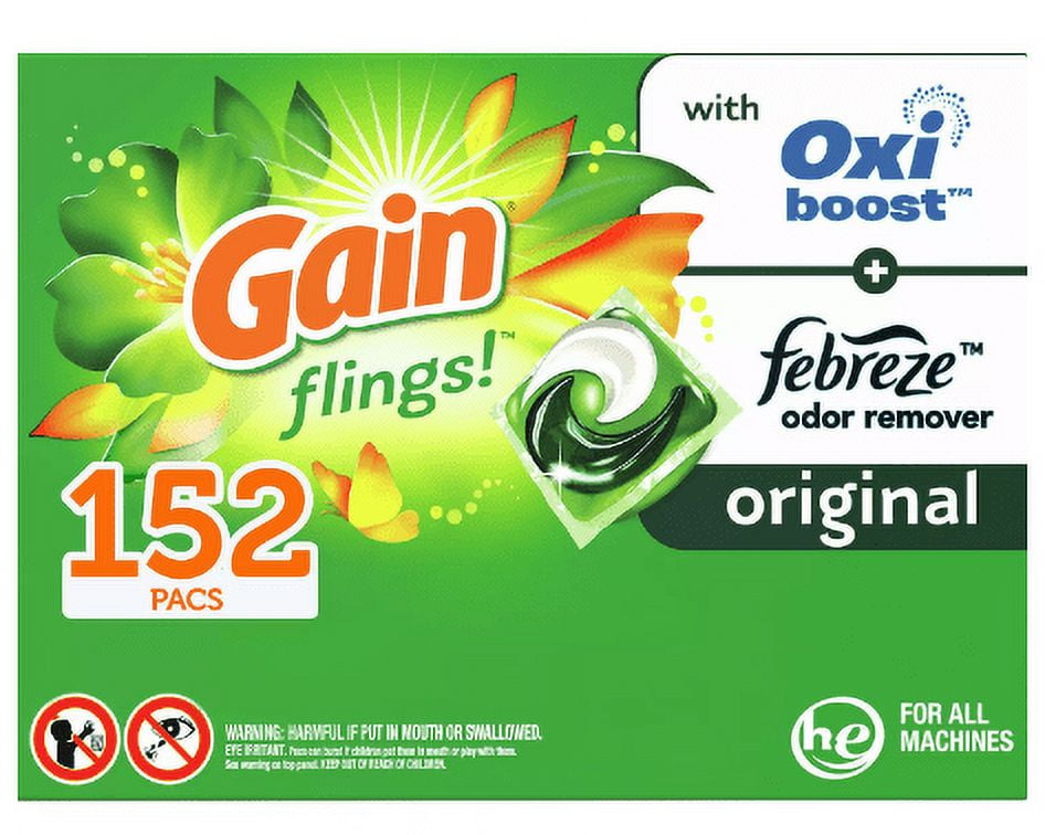 Gain Flings! Liquid Laundry Detergent Pacs, Original Scent (152 ct