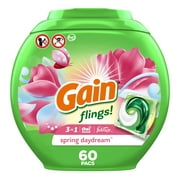 Gain Flings Liquid Laundry Detergent Pacs, Spring Daydream Scent, 60 Ct