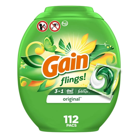 Gain Flings 3-in-1 Oxi Boost and Febreze Laundry Detergent Pacs, Original Scent, 112 Count