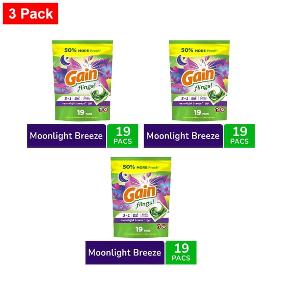 Gain Flings Moonlight Breeze Laundry Detergent Pods 19 ct - 3 Pack