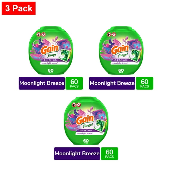 Gain Flings Moonlight Breeze Laundry Detergent Pods 60 ct - 3 Pack