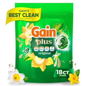 Gain Plus Flings Laundry Detergent Liquid Washing Pacs, Gain's Best All-In-One Clean, Original Scent, 18 Count