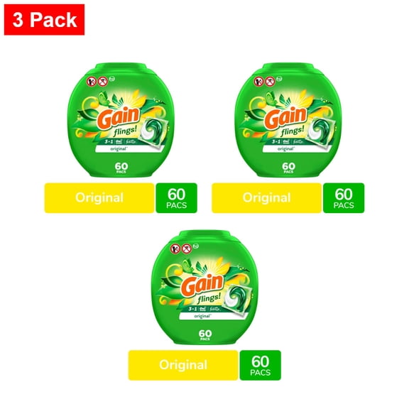 Gain Flings Original Scent Laundry Detergent Pods 60 ct - 3 Pack