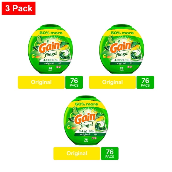 Gain Flings Original Scent Laundry Detergent Pods 76 ct - 3 Pack