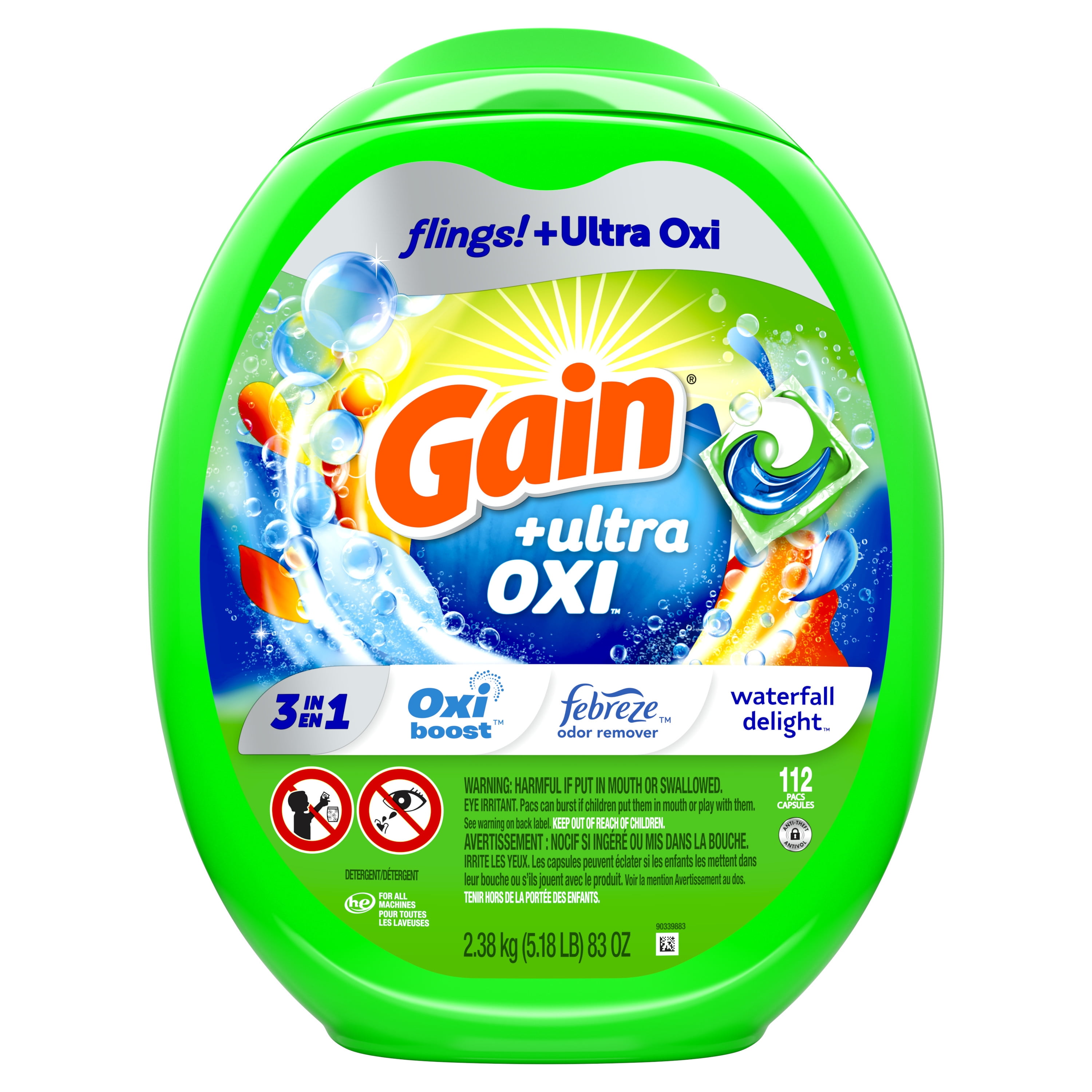 Gain Flings Laundry Detergent Soap Pods with Ultra Oxi, Waterfall