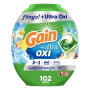 Gain Flings Ultra Oxi Laundry Detergent Pacs, Waterfall Delight Scent, 102 Count