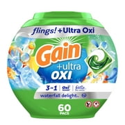 Gain Flings Ultra Oxi Laundry Detergent Pacs, Waterfall Delight Scent, 60 Count