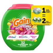 Gain Plus Flings Laundry Detergent Soap Pacs, All-In-One, Happy Hibiscus Scent, 32 Count