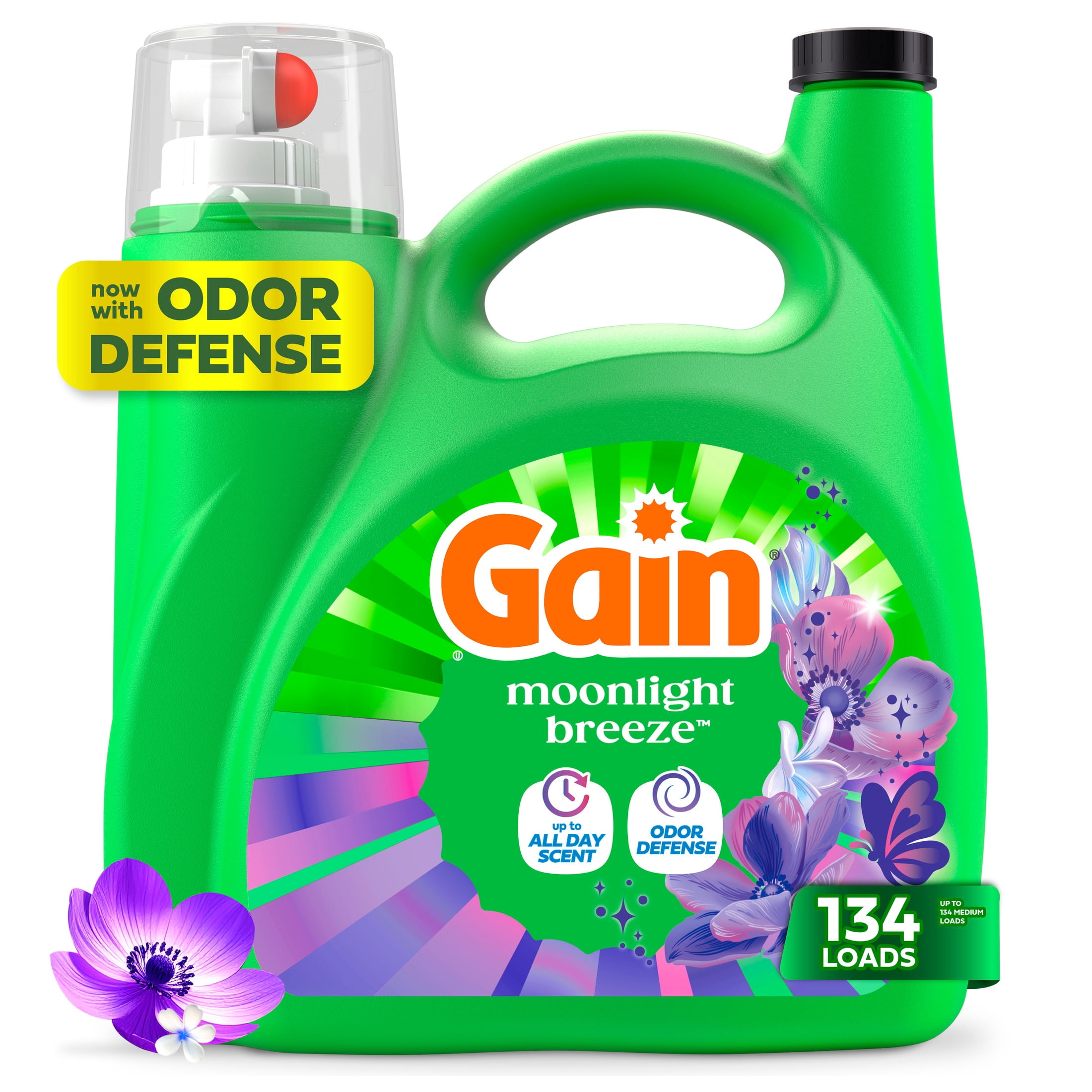 Gain Laundry Detergent Liquid, Now with Odor Defense, Moonlight Breeze Scent, 177 fl oz, 134 Loads