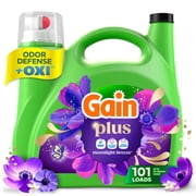 Gain Plus Laundry Detergent Liquid, Now with Odor Defense + OXI, Moonlight Breeze Scent, 133 fl oz, 101 Loads