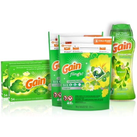 Gain Laundry Bundle: Flings, Dryer sheets, Scent Booster Beads