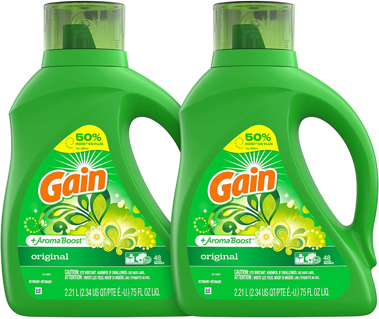 Gain Laundry Detergent Liquid Plus Aroma Boost Original Scent HE Compatible 75 oz Pack of 2 96 Loads Total