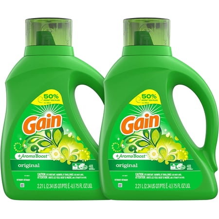 Gain Laundry Detergent Liquid Plus Aroma Boost, Original Scent, HE Compatible, 75 oz, Pack of 2, 96 Loads Total